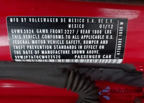 2012 Volkswagen Beetle 2.5L z USA, uszkodzony, nr VIN 3VWJP7AT0CM622520